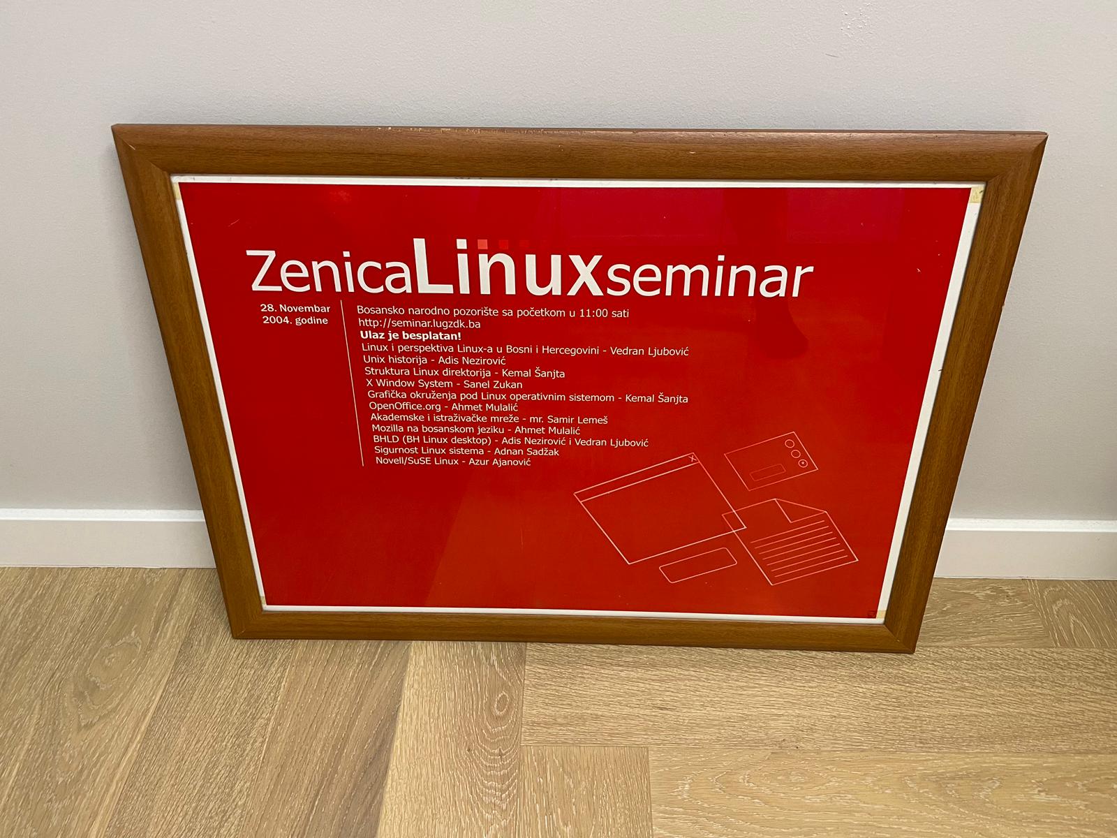 Uramljeni plakat Zenica Linux Seminara 2004.