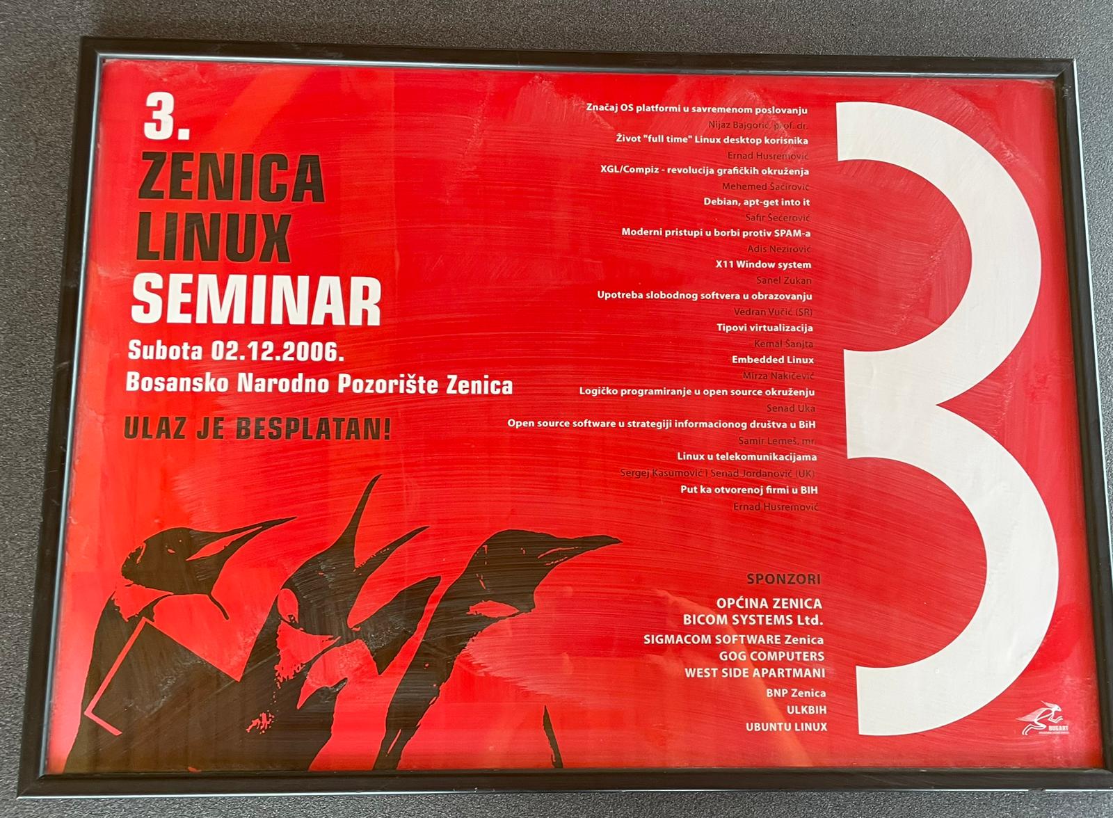 Uramljeni plakat 3. Zenica Linux Seminara 2006.